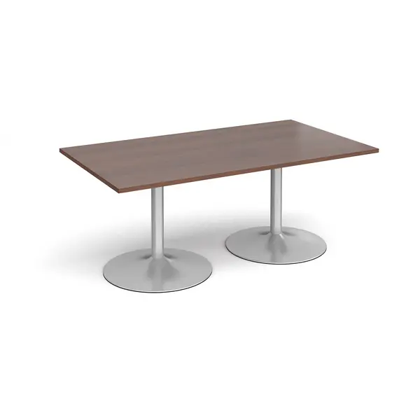 Image of Trumpet Base Rectangular Office Boardroom Table - Walnut - Silver Base - W1800mm