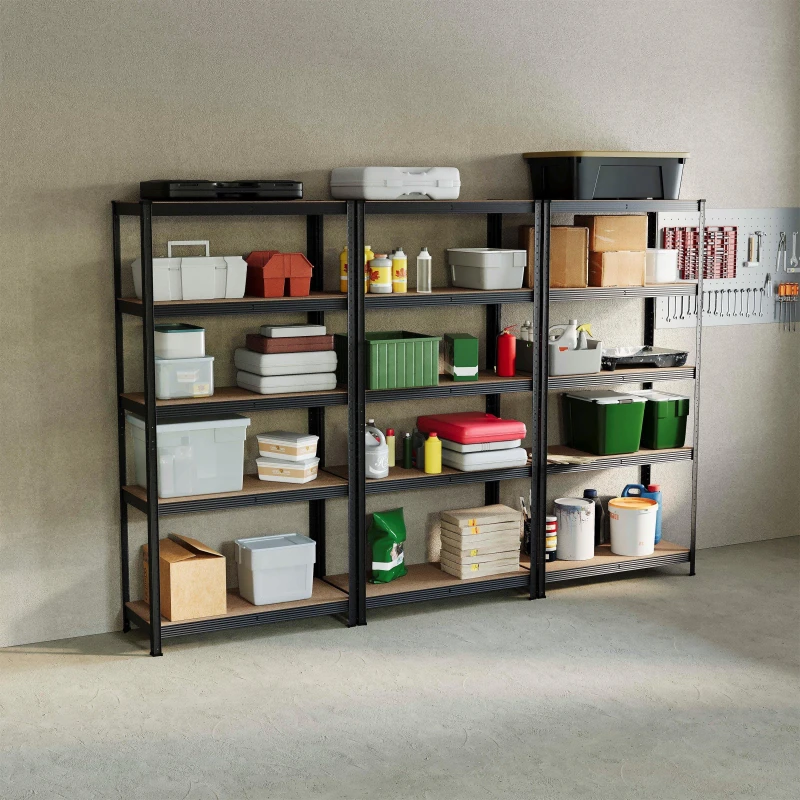 Image of Lassic 5 Tier Heavy Duty Large Garage Shelves - 3 Bay Black unisex 5 Tier