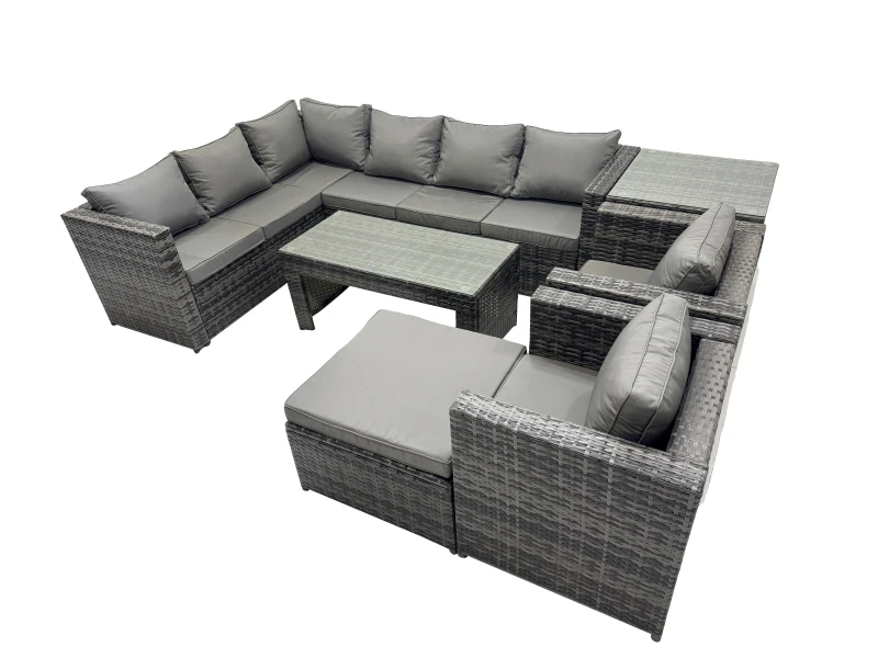 Image of Fimous 7 Pieces Garden Furniture Corner Sofa Set & Chair Footstool Side Table in Dark Grey Dark Grey Unisex