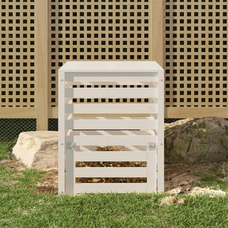 Image of vidaXL Composter White 63.5x63.5x77.5cm Solid Wood Pine, White 823809