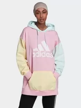 Image of adidas Essentials Colorblock Logo Oversized Hoodie, Pink, Size S, Women