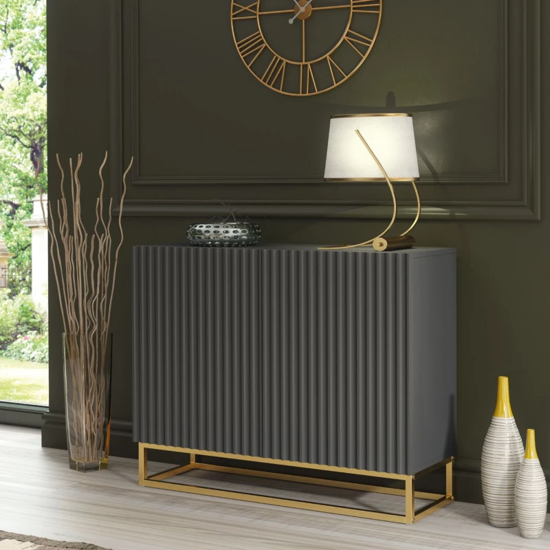 Image of Creative Furniture Ripple Sideboard 100cm - Modern Fluted Design with Push to Open doors in Dark Grey Dark Grey Unisex