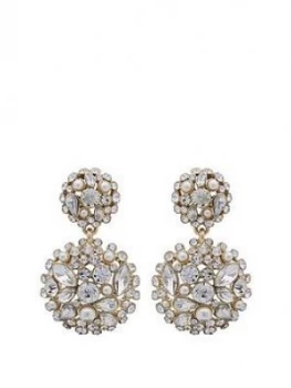 Image of Mood Mood Gold Plated Cream Pearl And Crystal Cluster Drop Earring