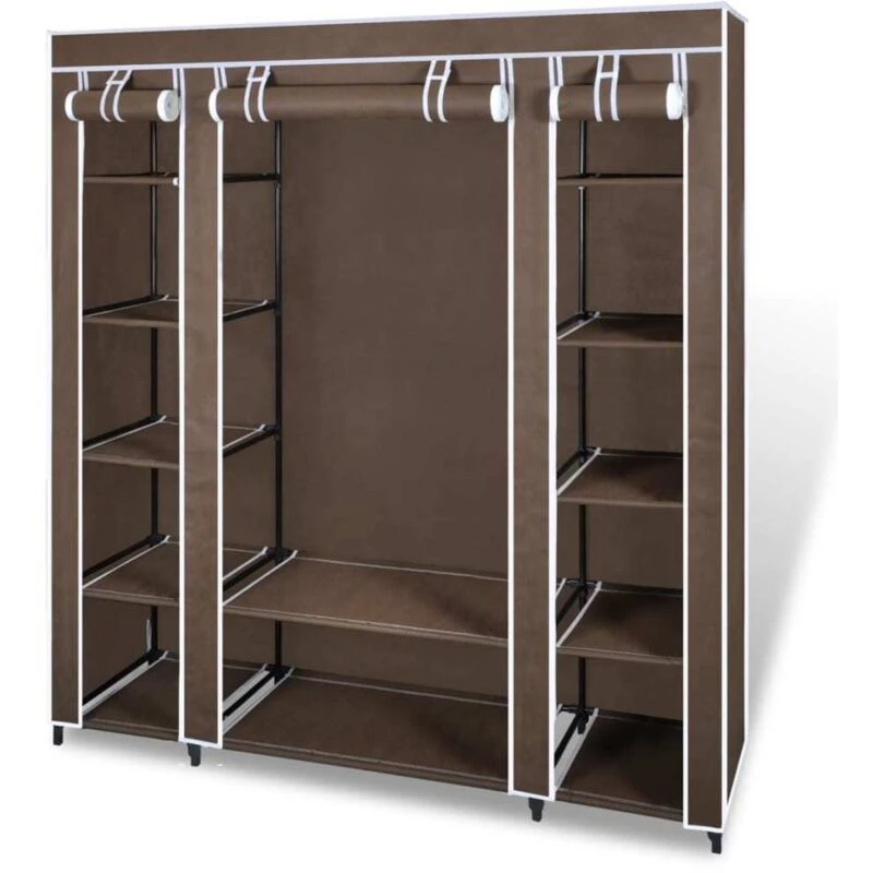 Image of vidaXL Wardrobe with Compartments and Rods Brown Fabric Closet Rack Storage