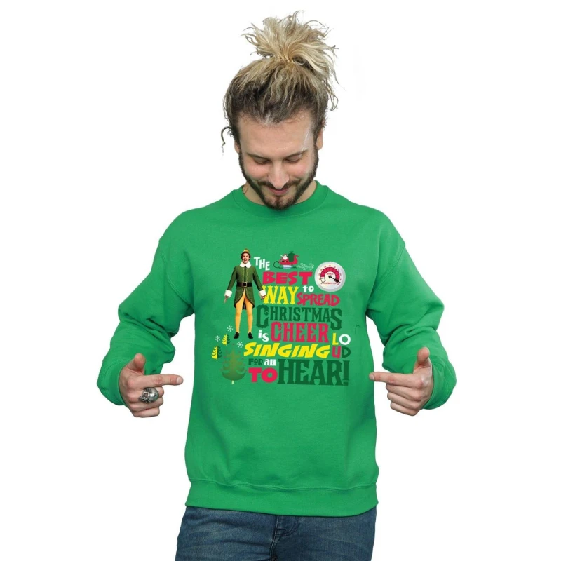 Image of Elf Elf Men Christmas Cheer Sweatshirt in Green Size: Small Green S Male 5057736087541