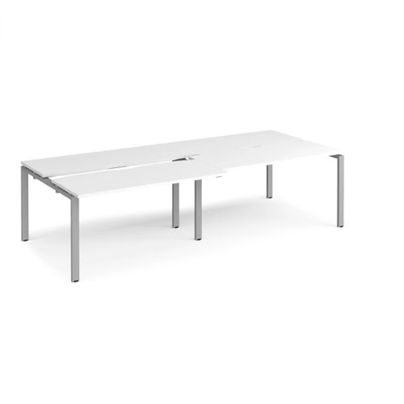 Image of Adapt Bench Desk 4 Person Rectangular Desks 2800mm With Sliding Tops White Tops With Silver Frames 1200mm Depth Adapt White STE2812-S-WH