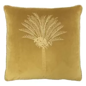 Image of Desert Palm Embroidered Velvet Cushion Olive, Olive / 50 x 50cm / Polyester Filled