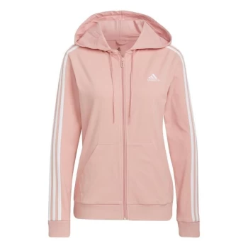 Image of adidas Essentials Single Jersey 3-Stripes Full-Zip Hoodie - Wonder Mauve / White