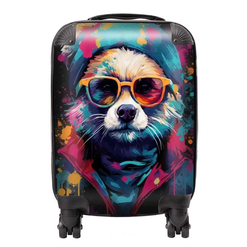 Image of Warren Reed - Designer Multi Coloured Splashart Dog Suitcase in Blue Size: Large Blue Unisex Large