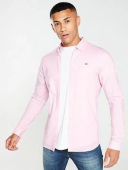 Image of Tommy Jeans Long Sleeved Stretch Oxford Shirt - Pink, Size 2XL, Men