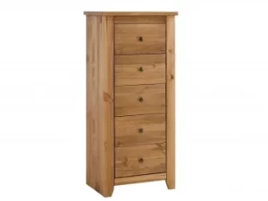 Image of LPD Havana 5 Drawer Tall Narrow Pine Wooden Chest of Drawers Flat Packed
