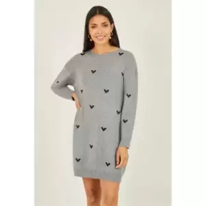 Image of Yumi Grey Heart Print Relaxed Fit Tunic Dress - Grey