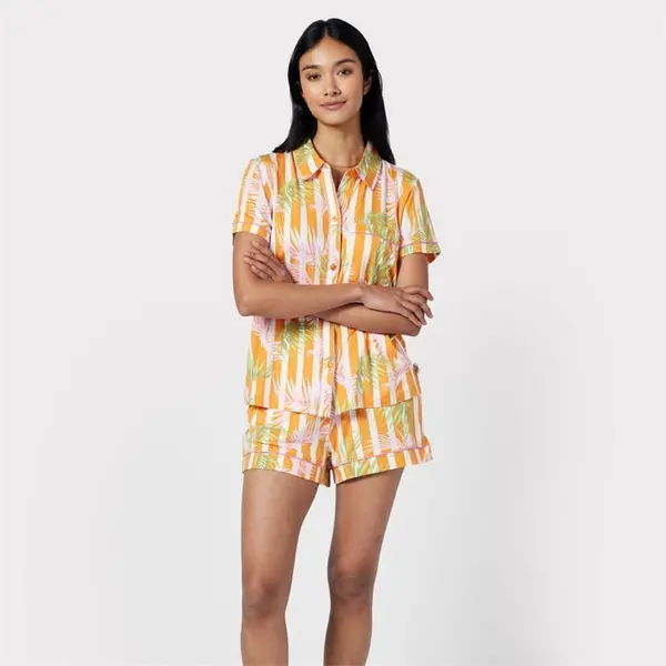 Image of Chelsea Peers ChelsP Palm Shrt Set Ld43 Short Sleeve Pyjama Sets 8 (XS) Orange 43076112310