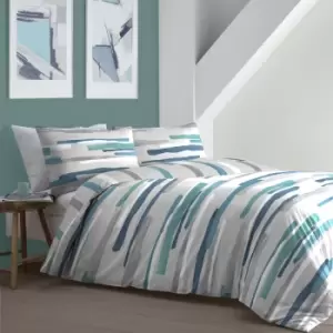 Image of Clifton Contemporary Print Easy Care Reversible Duvet Cover Set, Teal, Single - Fusion