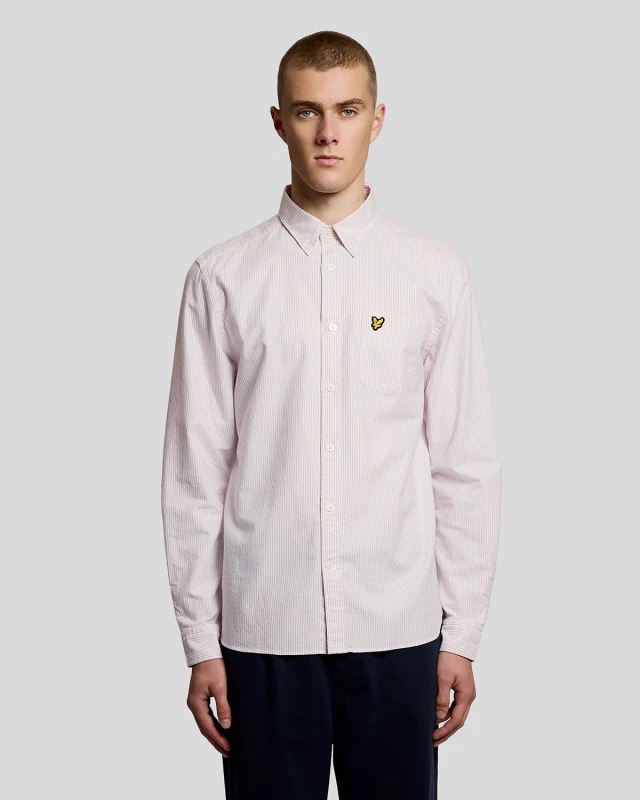 Image of Lyle & Scott Mens Stripe Oxford Shirt in Pink