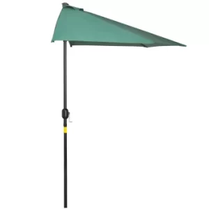 Image of Outsunny 3(m) Half Parasol Semi Round Umbrella Patio Metal Frame Crank Handle for Balcony-- NO BASE INCLUDED, Green