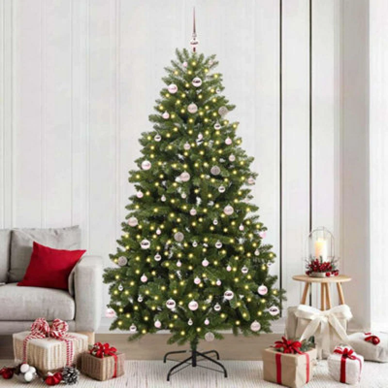 Image of vidaXL Artificial Christmas Tree with Pink Balls Green 240cm PVC and Metal, Green 3395705