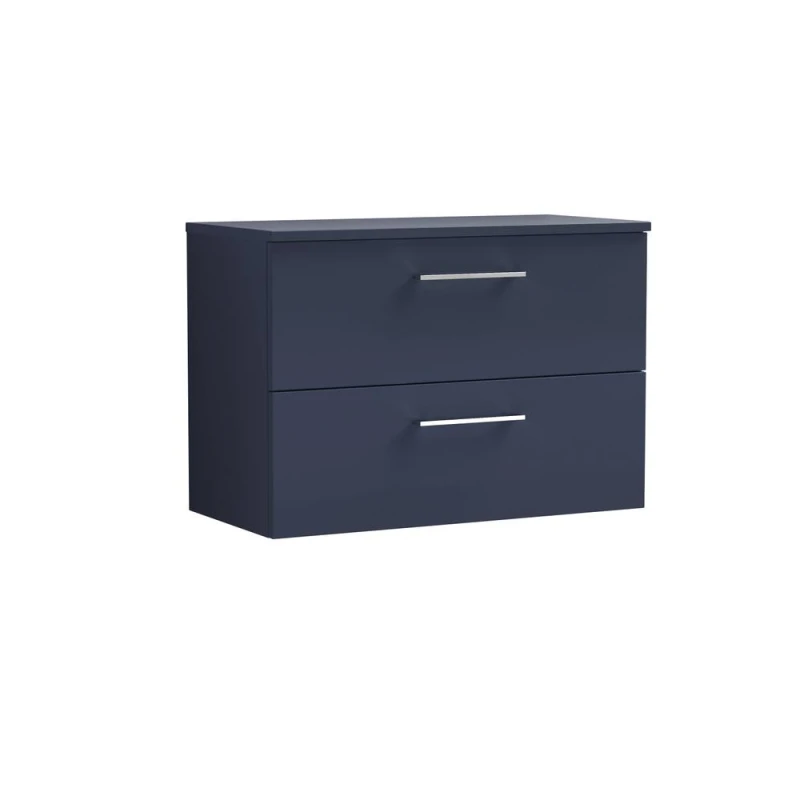 Image of Balterley Level 800mm Wall Hung 2 Drawer Vanity Unit & Worktop - Midnight Blue Blue Unisex