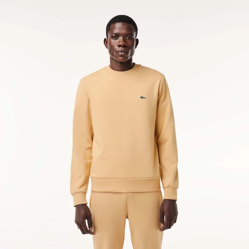 Image of Lacoste Fleece Crewneck Sweatshirt - Beige Beige S