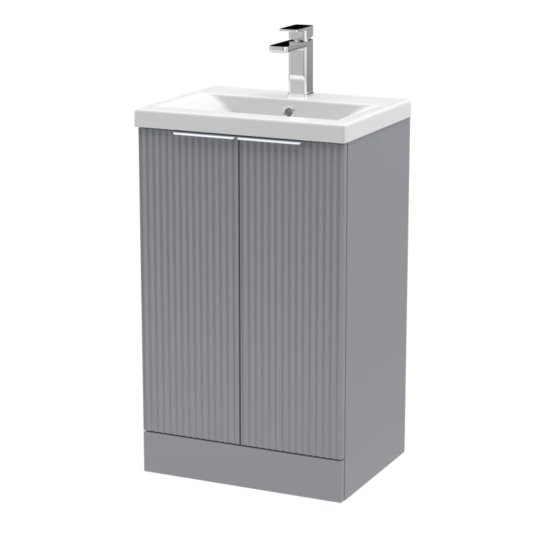Image of Balterley Fluted Front Floor Standing 2 Door Vanity Basin Unit 500mm, Satin Grey Grey Unisex