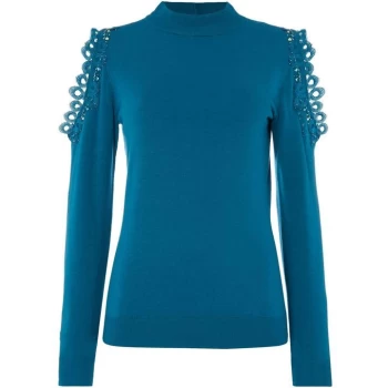 Image of Biba Embellished Cold Shoulder Jumper - Teal