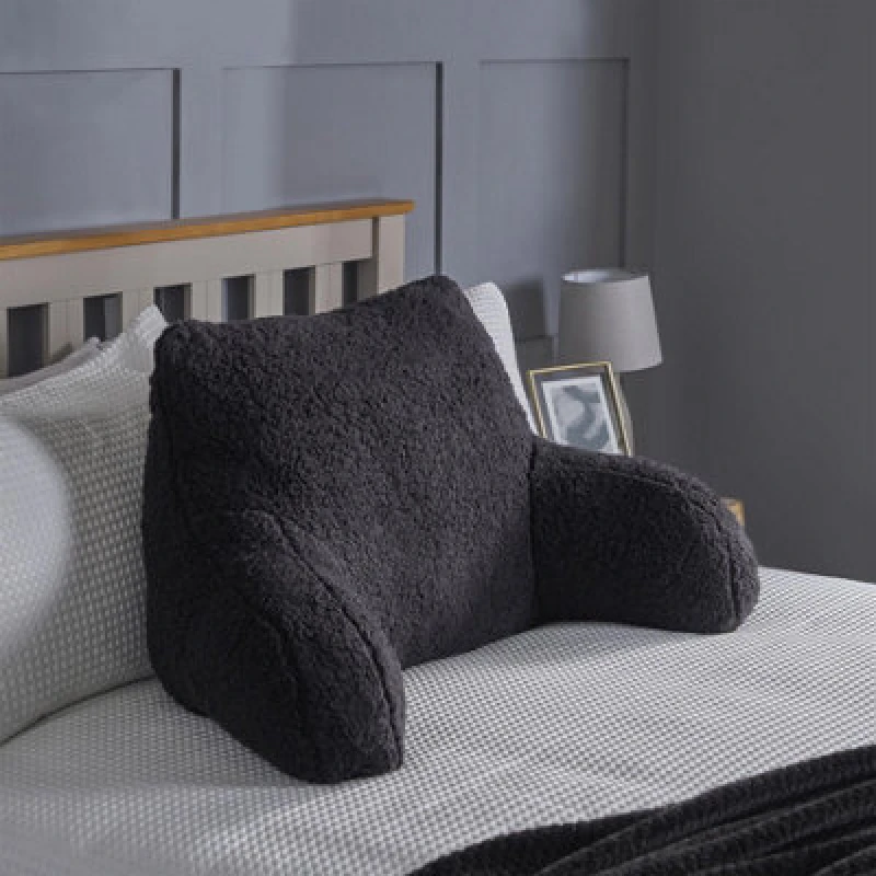 Image of OHS OHS Teddy Fleece Bed Reading Cushion Pillow with Arms Lumbar Support in Black One Size Unisex 5027434212705