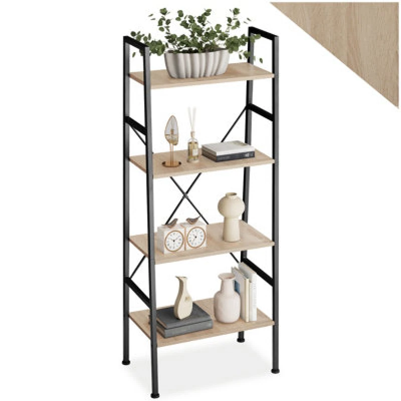Image of Tectake Ladder Shelf Newcastle - Industrial Style, With 4 Shelves 57.5 X 35.5 X 139cm - Industrial Wood Light, Oak Sonoma