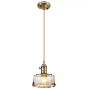Image of Luminosa Lighting - Luminosa Leyden Switched Ceiling Pendant 1.5m, E27, Antique Brass, Golden Brown Braided Cable, Brown Bowl Glass