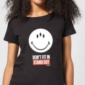 Image of Smiley World Slogan Don't Fit In, Stand Out Womens T-Shirt - Black - S
