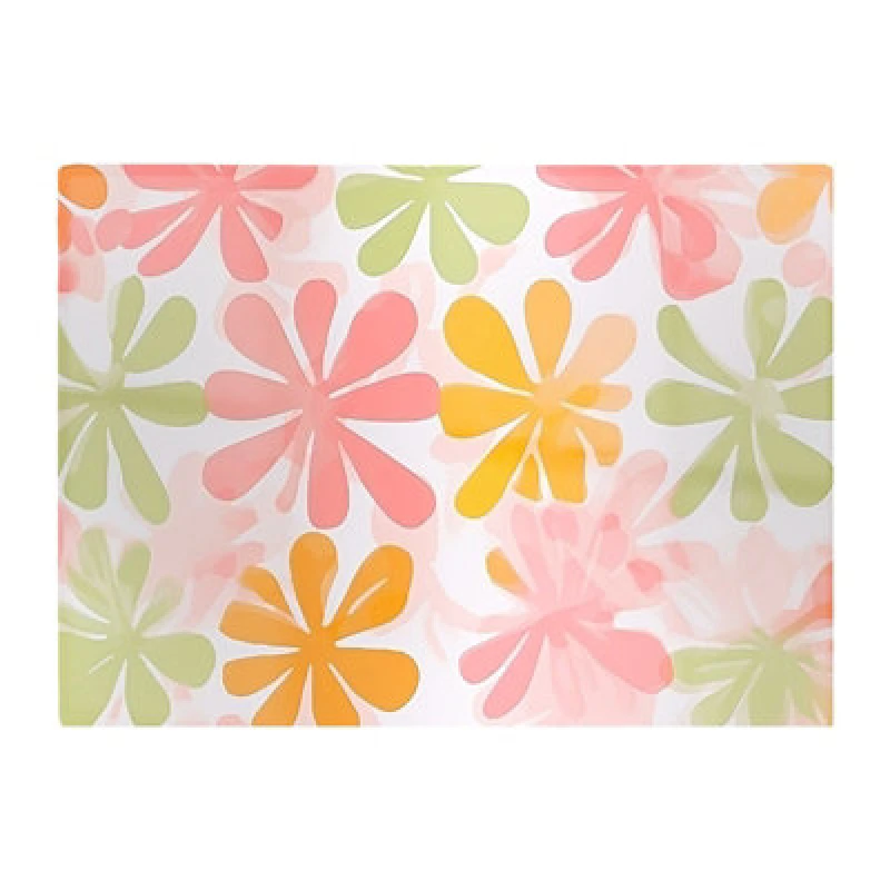 Image of Warren Reed Designer Yellow And Pink Flowers Glass Chopping Board