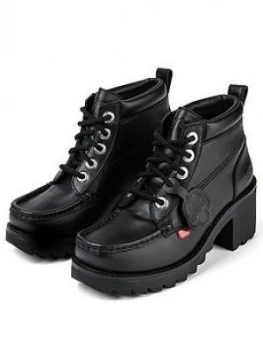 Image of Kickers Klio Kick Hi Leather Heeled Ankle Boot - Black, Size 5, Women