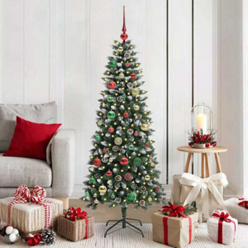Image of vidaXL Artificial Christmas Tree with 150 LEDs, Multicolour Balls Green 66 x 66 x 150 cm, Green 3395816