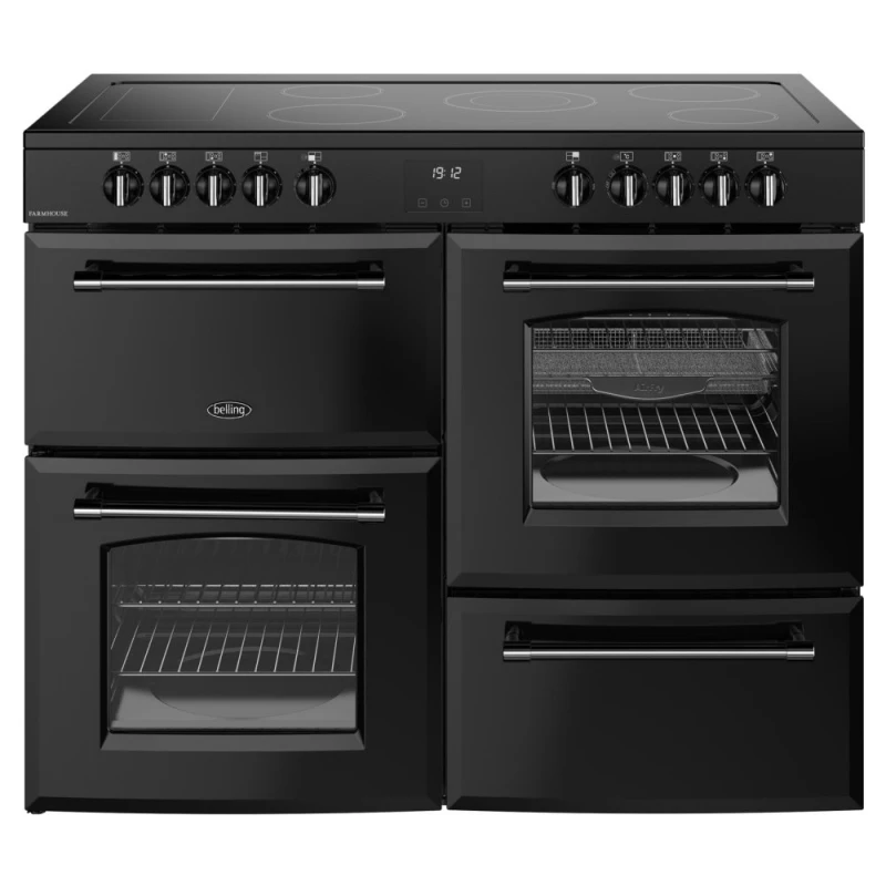 Image of Belling Farmhouse 110E 110cm wide Electric Range Cooker with Ceramic Hob - Black - A/A Rated