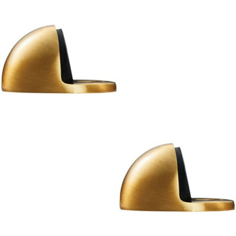 Image of Loops 2x Floor mounted Oval Doorstop 44 x 22mm Satin Brass Half Moon Stopper Metallics