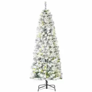 Image of Prelit Snow Flocked Pencil Christmas Tree 180cm, Green