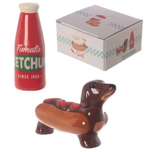 Image of Ketchup and Sausage Dog Bun Salt and Pepper Set