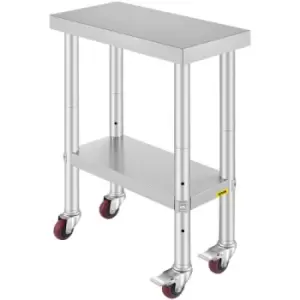 Image of VEVOR Stainless Steel Catering Work Table 12x24" Commercial Work Table with 4 Wheels Commercial Food Prep Workbench with Flexible Adjustment Shelf for