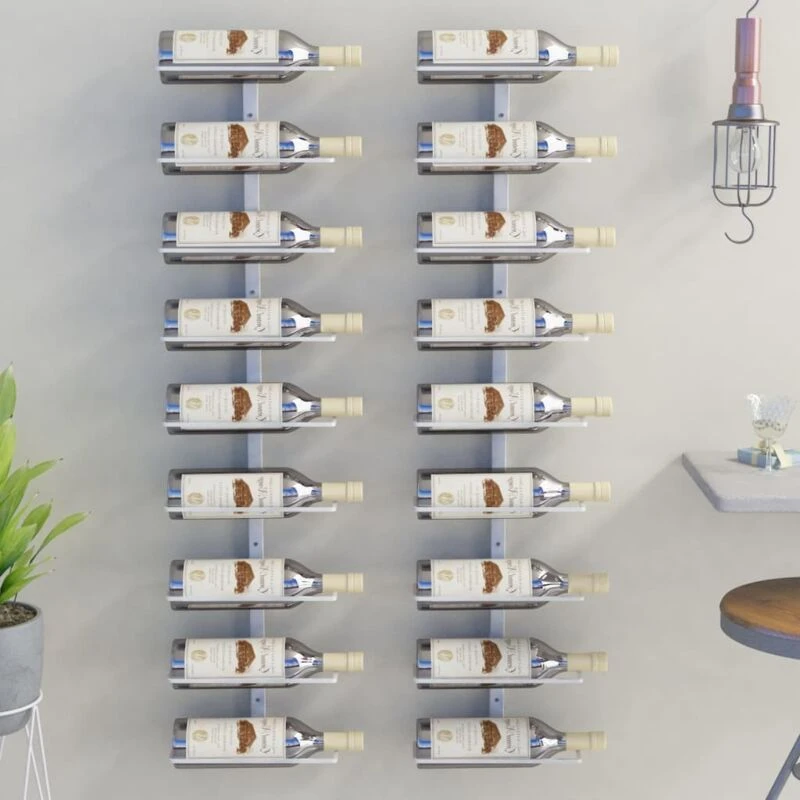 Image of VIDAXL Wall-mounted Wine Rack for 9 Bottles 2 pcs White Iron Vidaxl 8720286827161