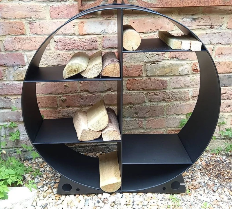 Image of Inspirational Gifting Large Steel Round Log Store & Shelves Metal Log Holder Log Storage in Black 80cm Black Unisex