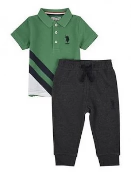 Image of U.S. Polo Assn. Boys Short Sleeve Polo Shirt And Joggers Set - Green