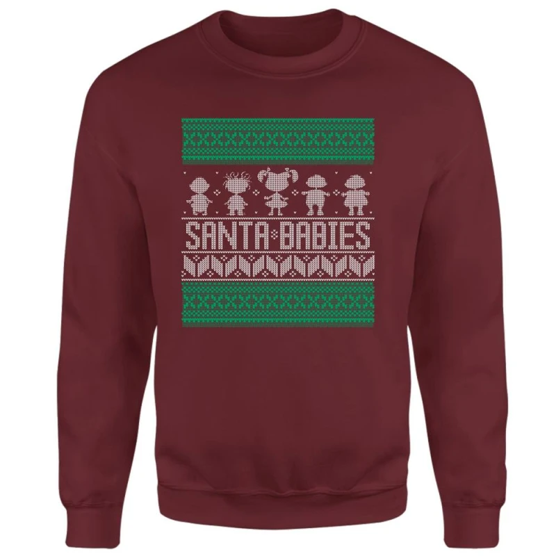 Image of Rugrats Santa Babies Christmas Jumper - Burgundy - M