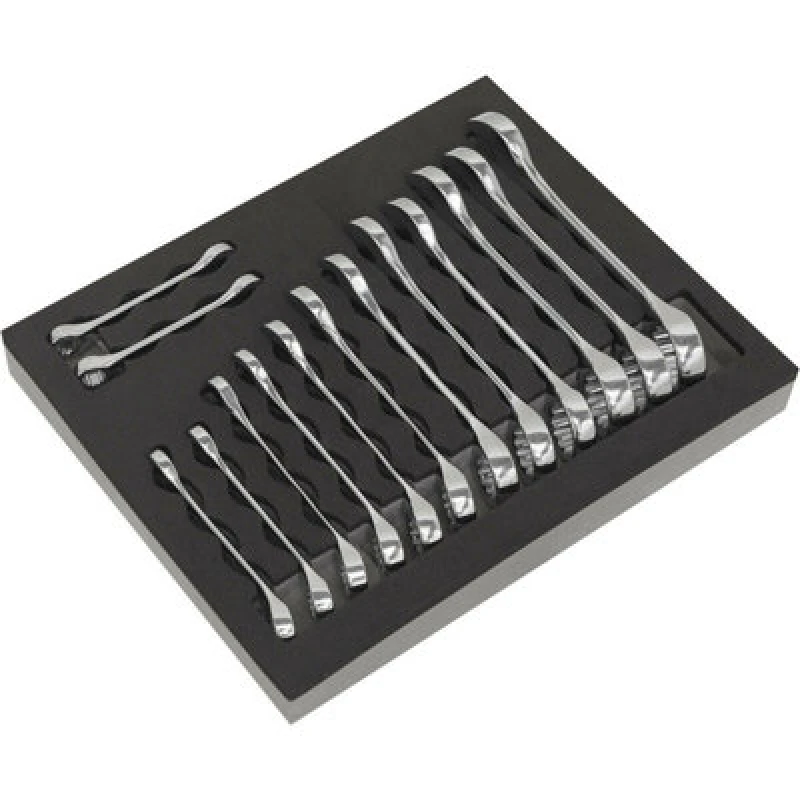 Image of Loops 14pc STUBBY Short Handled Combination Spanner Set 12 Point Metric Ring Open Head Multi