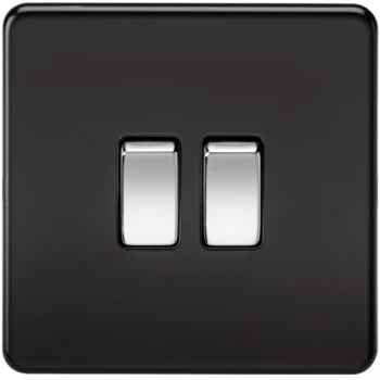 Image of KnightsBridge 10A 2G 2 Way 230V Screwless Matt Black Electric Wall Plate Switch