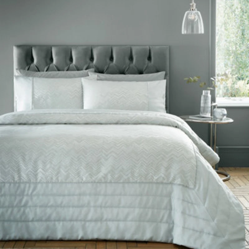 Image of Portfolio Home Antibes Chevron Waves Silver Quilted Throwover Bed Throw Blanket 200 X 230Cm