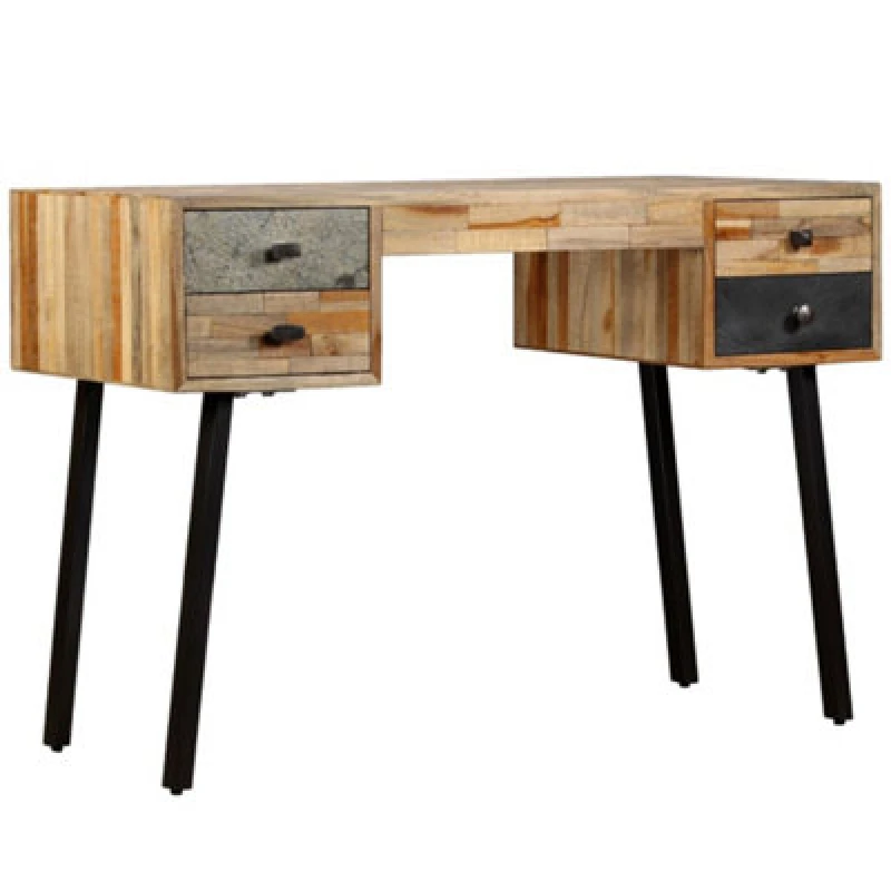 Image of vidaXL Writing Desk 110cm Solid Reclaimed Teak 4 Drawers Computer Study Table