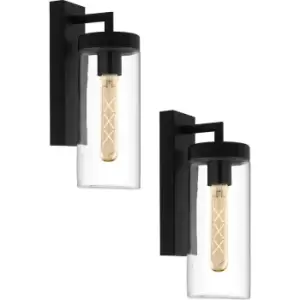 Image of 2 PACK IP44 Outdoor Wall Light Black & Clear Glass shade 60W E27 Porch Lamp