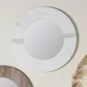 Image of Marble Veneer Round Wall Mirror, White 80cm White/Grey