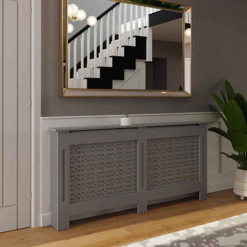 Image of FWStyle Geometric X-Large Grey Radiator Cover (H) 82.3 (W) 172cm (D) 19cm Grey Unisex