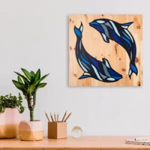 Image of Dolphin Multicolor Decorative Wooden Wall Accessory