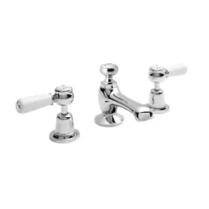 Image of Hudson Reed White Topaz With Lever & Domed Collar 3 Tap Hole Basin Mixer - Chrome / White